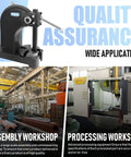 Heavy Duty 3 Ton Arbor Press With Ergonomic Handwheel And Non Slip Grip 12 Inch Tall Cast Iron Desktop Machine, shown in an assembly workshop.