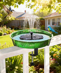 Heavy Duty Deck Mounted Bird Bath And Feeder For Patio Rails 11.5 Inch Sturdy Metal Basin with fountain and two birds.