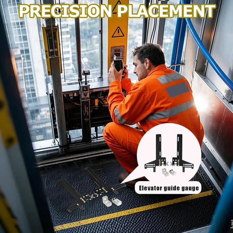 Pro Level Elevator Guide Gauge Tough As Nails Stainless Steel Ruler being used for accurate alignment in an elevator.