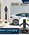Badass Outdoor EV Charger Pedestal Rock Bottom Anti Wobble Base with charging cable, compatible with Tesla Gen 3, stylish design.
