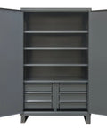 Roll Through Any Shop With This Beefy Welded Steel Storage Cabinet Featuring 12 Gauge Construction, open view with adjustable shelves.