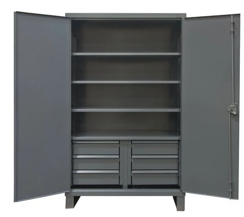 Roll Through Any Shop With This Beefy Welded Steel Storage Cabinet Featuring 12 Gauge Construction, open view with adjustable shelves.