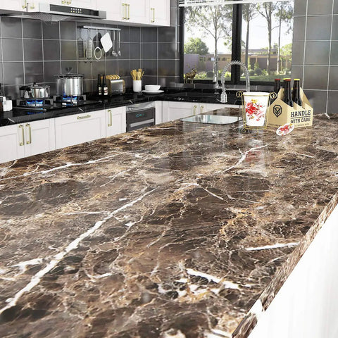 Kitchen island with Extra Wide Dark Brown Contact Paper For Countertops No Seam 36 By 197 Inches Waterproof Peel And Stick Vinyl Wrap.