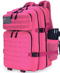 Pink Beefy Military Tactical Backpack 45L 25L With MOLLE Daypack, side view showing compartments and bottle holder.