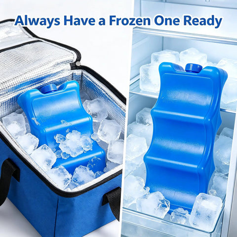 No Sweat Breast Milk Ice Packs Bpa Free Reusable Cooling Inserts For Nursing Bottles Pack Of Two in a cooler filled with ice.