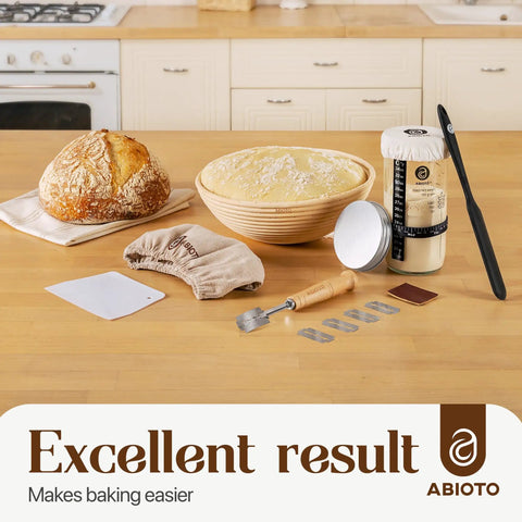 All In One Sourdough Bread Kit With 9 Inch Round Banneton Proofing Basket And 24 Oz Starter Jar For Beginners To Pro Bakers