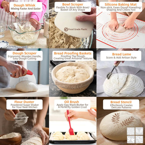Complete Sourdough Baking Kit With Scale And Banneton Proving Baskets Sourdough Starter Jar Bread Slicer Linen Covers All In One Gift Set