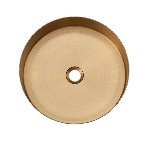 Top view of Gold Round Vessel Sink With Nano Titanium Plating Finish, 15.75 X 15.75 Inch T304 Stainless Steel Handmade Bathroom Sink