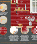 Tutorial on installing Peel And Stick Kitchen Backsplash Tiles Self Adhesive Subway Tile 11.8 By 11.8 Inches Red Glossy Water And Heat Resistant 3D Wall Tiles No Mess Easy Install For Bathroom Splashback Eco Friendly over kitchen counter.