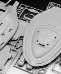Unassembled U.S.S. Voyager 1:670 scale Intrepid-class model kit components on sprue, detailed plastic surface parts visible.