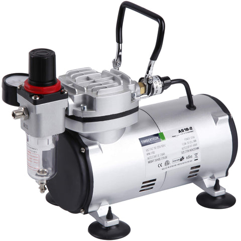 Airbrush Kit With Compressor AS18-2K Basic Start Set showing compact oil-less piston compressor with handle and gauge