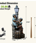 47-Inch Outdoor Water Fountain With 3-Tier Boy And Girl Resin Waterfall, garden decor, shown with dimensions and cord