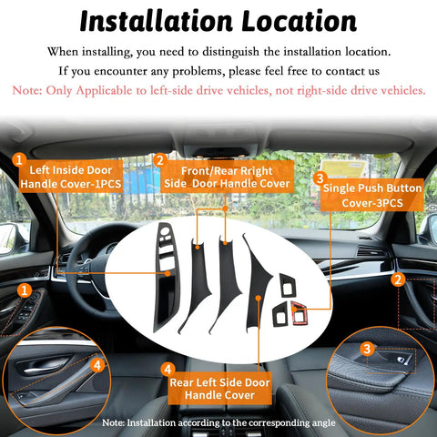 BMW 5 Series No-Remove Interior Door Pull Handle Sticky Cover Kit For F10 F11 installation diagram and parts layout