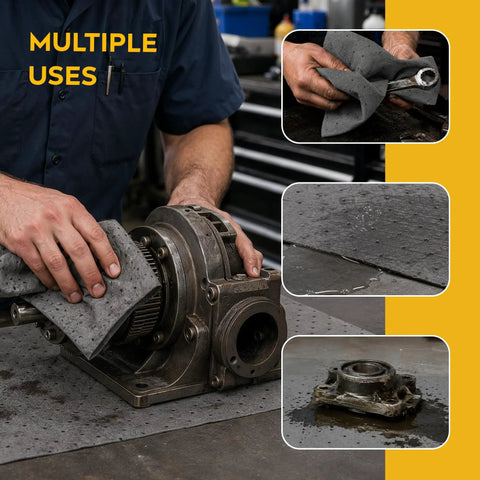 Get That Spill Ready Universal Absorbent Mat Roll 15 Inches By 50 Feet For Shops With 4 Rolls, Absorbing Up To 6 Gallons Per Roll, Perfect Gray Sorbent Pad For Oil Water Coolant And Hydraulic Fluids In Your Garage Or Warehouse.
