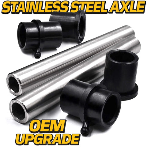 Heavy Duty Switch Two Kit Upgrade For Stainless Steel Front Wheel Spanner 750 04775A And Bushings 741 0990B 741 0516B Fits Cub Cadet Craftsman MTD Troy Bilt White Yard Machine Yardman Columbia RedMax Bearings stainless steel axles and bushings