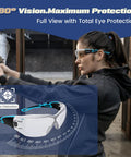 Wraparound Safety Glasses With Anti Fog Shield And Uv400 Guard Built Different For All Day Hustle Top Shelf For Pickleball Mowing Lab Docs Or Clinic Hops Large Cut That Hits The Spot on a woman aiming.