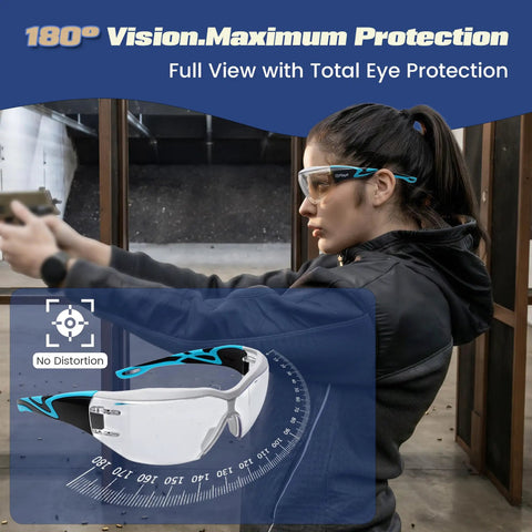 Wraparound Safety Glasses With Anti Fog Shield And Uv400 Guard Built Different For All Day Hustle Top Shelf For Pickleball Mowing Lab Docs Or Clinic Hops Large Cut That Hits The Spot on a woman aiming.