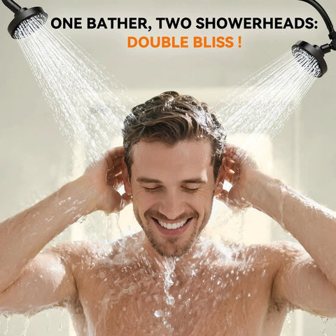 Luxury Dual Shower Head For Couples With Smooth High Pressure Spray Adjustable Angled Arms Matte Black Coating Built Straight For Couple Goals And Chill Spa Vibes In Any Modern Bathroom Setup