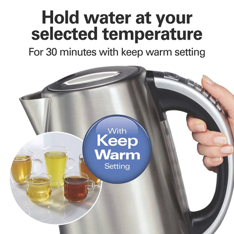 1.7 Liter Temperature Control Electric Kettle With 6 Presets, 1500W Fast Boil, Cordless Stainless Steel Water Boiler, BPA Free