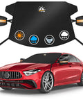 Car Windshield Cover For Ice And Snow 70 X 50 Inch, Heavy Duty 600D Snow Shield With Side Mirror Cover on red sedan
