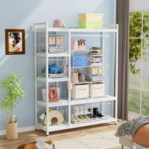 Interlocking Wire Cube Storage Unit And Divider System for a versatile modular cabinet with plastic panels, white finish, metal shelving.
