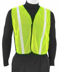 High Visibility Safety Vest For Work Sites Yellow Lime Open Mesh With 1 Inch Reflective Tape Prismatic Stripes on mannequin