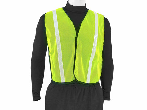 High Visibility Safety Vest For Work Sites Yellow Lime Open Mesh With 1 Inch Reflective Tape Prismatic Stripes on mannequin