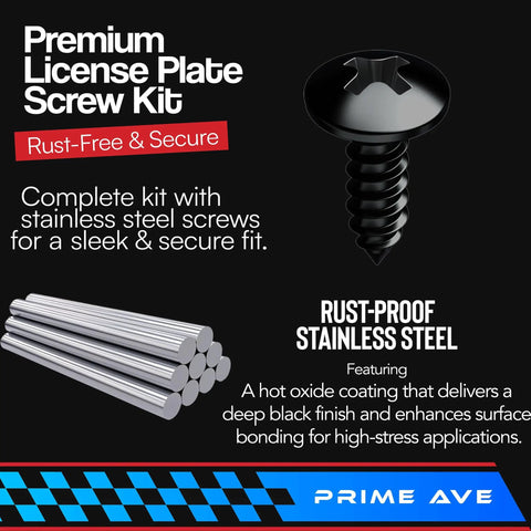 Black Oxide Stainless Steel License Plate Screws With Nylon Inserts Keep Front And Rear Plates Secure For Most Cars