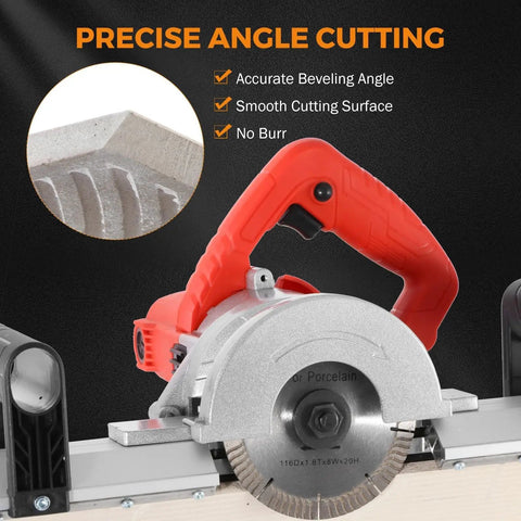 Heavy Duty Electric Tile Angle Cutting Machine With 43 Degree Chamfering Guide For Ceramic Tiles Smooth Bevel Cuts with precise cutting edge.
