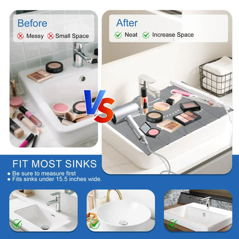 Real Deal Large Bathroom Sink Topper And Big Time Vanity Counter Mat Soft Silicone With Reinforced Steel Frame Heavy Load Bearing Waterproof Anti Slip Build For Low Maintenance Home Setup In Cool Grey