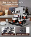 Heavy Duty 12 Cup Pour Over Coffee Maker With Three Lower Warmers Stainless Steel Commercial Brewer For Offices And Cafes Plug And Play Operation Glass Carafe Not Included with triple warming plates and switch control