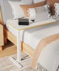 Overbed Table With Pneumatic Lift, Adjustable Height 26 to 41.7 Inches, Hidden Casters, Mobile Laptop Desk With Tray, White.
