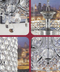 Briolette 16 Inch Four Light Crystal Chandelier With Round Beaded Drum Shade Adjustable Height Chrome Finish Totally Glam Modern Pendant details