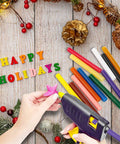72 Pack Colored Hot Glue Sticks 0.4 x 3.9 Inches In 12 Colors For Crafts DIY Projects Repairs And General Gluing with glue gun and holiday decor
