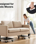 Heavy Duty 2 Pack Wooden Furniture Dollies With Braking Wheels For Moving Couches Pianos Fridges And Washing Machines Up To 1320 Lbs Total Load Capacity Made From Solid Plywood For Stress Free Home Rides being used to move a couch by a person.