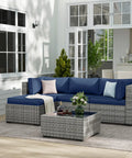 Outdoor Cushions Set for Patio Furniture With Five Pillows Weatherproof Navy Replacement Cushions 4 Inch Deep Seats for 4 Seat Sectional Sofa Couch All Weather Comfort