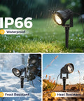 Plug In Outdoor Spotlight Kit 5W Two Pack, 3000K Warm White Landscape Lighting, IP66 Waterproof in wet, snow, and heat conditions.