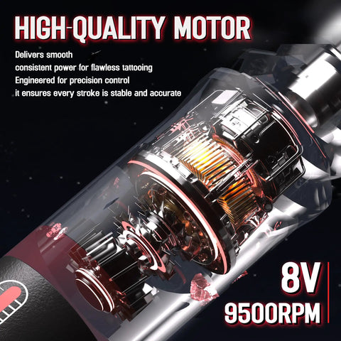 Close-up of high-quality motor in All In One Tattoo Machine Kit With Pen For Beginners And Pros RCA Power Supply With Voltage Control 10 Cartridge Needles 7 Vibrant 5ml Inks Complete Starter Set For Tattoo Artists