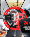 Cordless Drill Set With Battery And Charger, 21V Power Drill, 2-Speed Variable Torque, Three Eighths Inch Keyless Chuck, 30 Nm Torque, includes 24 plus 1 bits, great for home DIY projects.