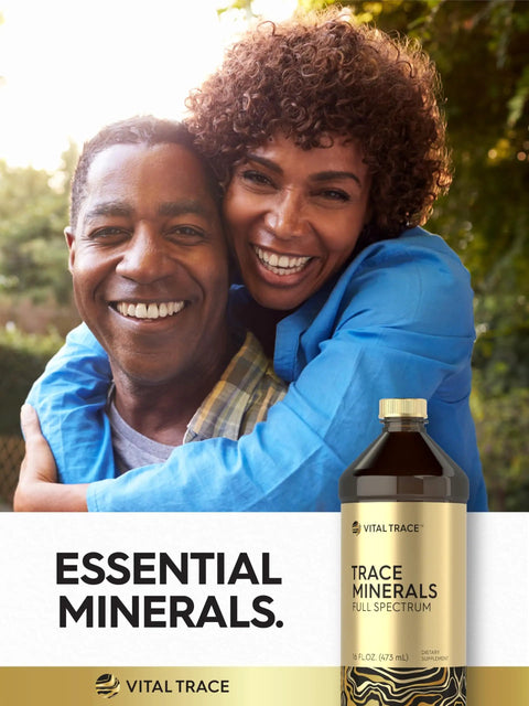 Liquid Trace Minerals With Magnesium Chloride Sodium And Potassium For Everyday Wellness 16 Fl Oz bottle with couple smiling.