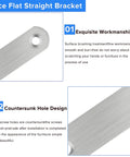Forty Piece Heavy Duty Stainless Steel L Brackets Rock Solid Furniture Repair Kit With Hardcore Corner Braces Built Tough To Fix Wobbly Tables Or Creaky Beds Includes Eighty Premium Screws, showing flat straight bracket with countersunk holes.