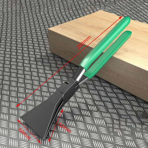 Heavy Duty Sheet Metal Hand Seamer With Straight 45 Degree And 90 Degree Jaws For Precise Bending And Flattening, Ideal For Workshop And Roofing Projects On Site, shown on textured metal surface with measurements.