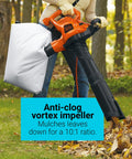 Person using 3 In 1 Corded Leaf Blower Vacuum Mulcher With 230 MPH Airflow And 12 Amp Motor, handheld yard cleanup tool in mulching mode