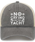 Front view of 'No Crying On The Yacht Women Hat Funny Golf Trucker Cap Lightweight Breathable Baseball Cap' in gray.