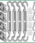 Heavy Duty Stainless Steel Shade Sail Hardware Kit 6 Inch Fittings 44 Pieces For Triangle And Rectangle Canopies All Weather Rustproof 304 Stainless Steel Outdoor Patio Garden Backyard Shade Setup displayed.