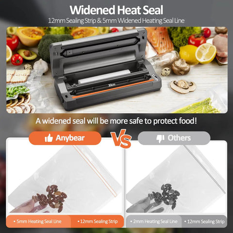 Vacuum Sealer Machine All In One With Wide Seal For Food Storage 90kPa 120W Power Built In Cutter Dry Or Moist Modes shown with vegetables and bags