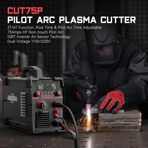 75 Amp Plasma Cutter With Non Touch Pilot Arc Dual Voltage 110 220V IGBT Inverter Air Sensor Technology Large Digital Display