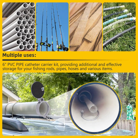 6 Inch PVC Conduit Carrier Kit With Heavy Duty Locking for secure transport on vehicle roof, showing interior and multiple uses