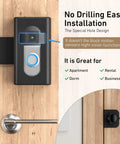 No Drill Anti Theft Video Doorbell Mount for Apartment Rentals Inward Swing Bracket on wooden door, easy install.