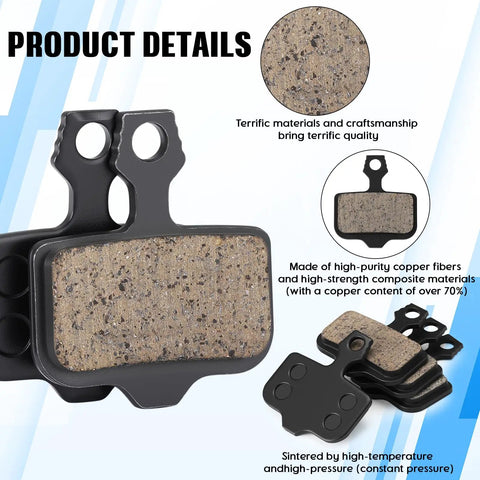 Eight Pairs Bike Disc Brake Pads Kit With Springs And Latches Gap Regulator Hydraulic Piston Tool And Hex Wrench, copper fiber detail